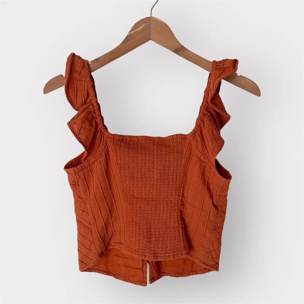 Free People Riviera Lace Inset Tank Top in Burnt Sienna Orange size X-Small - Picture 8 of 10
